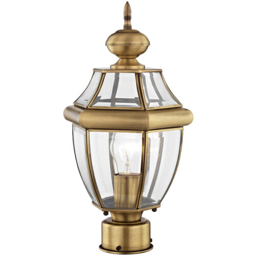 1 Light Antique Brass Outdoor Post Lantern Pendant Lighting Fixture with Clear Beveled Glass Shade-Lighting LumensLantern