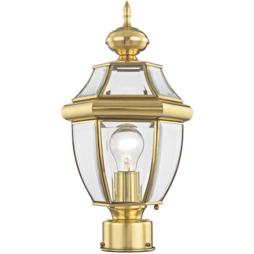 1 Light Polished Brass Outdoor Post Lantern Pendant Lighting Fixture with Clear Beveled Glass Shade-Lighting LumensLantern