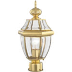 1 Light Polished Brass Outdoor Post Lantern Pendant Lighting Fixture with Clear Beveled Glass Shade-Lighting LumensLantern