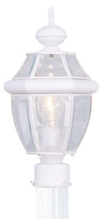 1 Light White Outdoor Post Lantern Pendant Lighting Fixture with Clear Beveled Glass Shade-Lighting LumensLantern