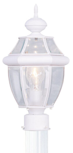 1 Light White Outdoor Post Lantern Pendant Lighting Fixture with Clear Beveled Glass Shade-Lighting LumensLantern