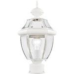 1 Light White Outdoor Post Lantern Pendant Lighting Fixture with Clear Beveled Glass Shade-Lighting LumensLantern