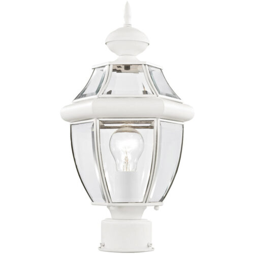 1 Light White Outdoor Post Lantern Pendant Lighting Fixture with Clear Beveled Glass Shade-Lighting LumensLantern