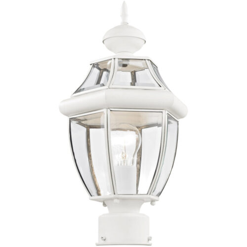 1 Light White Outdoor Post Lantern Pendant Lighting Fixture with Clear Beveled Glass Shade-Lighting LumensLantern