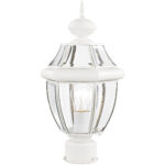 1 Light White Outdoor Post Lantern Pendant Lighting Fixture with Clear Beveled Glass Shade-Lighting LumensLantern