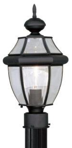 1 Light Black Outdoor Post Lantern Pendant Lighting Fixture with Clear Beveled Glass Shade-Lighting LumensLantern