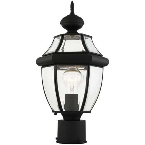 1 Light Black Outdoor Post Lantern Pendant Lighting Fixture with Clear Beveled Glass Shade-Lighting LumensLantern