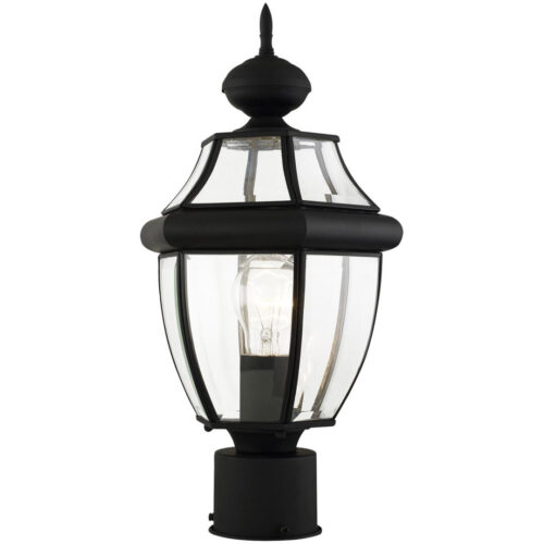 1 Light Black Outdoor Post Lantern Pendant Lighting Fixture with Clear Beveled Glass Shade-Lighting LumensLantern