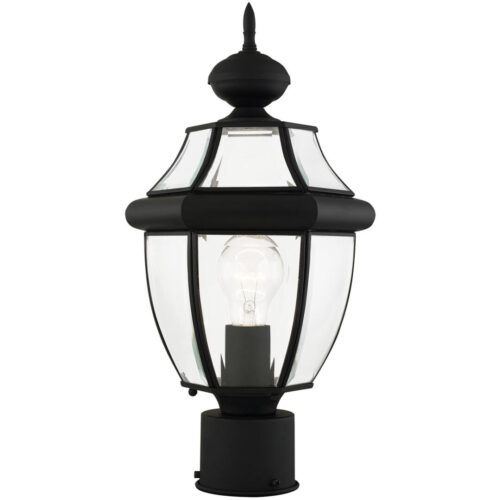 1 Light Black Outdoor Post Lantern Pendant Lighting Fixture with Clear Beveled Glass Shade-Lighting LumensLantern