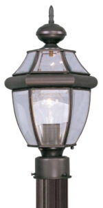 1 Light Bronze Outdoor Post Lantern Pendant Lighting Fixture with Clear Beveled Glass Shade-Lighting LumensLantern