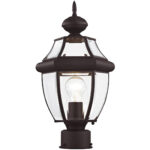 1 Light Bronze Outdoor Post Lantern Pendant Lighting Fixture with Clear Beveled Glass Shade-Lighting LumensLantern