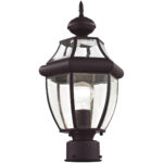 1 Light Bronze Outdoor Post Lantern Pendant Lighting Fixture with Clear Beveled Glass Shade-Lighting LumensLantern