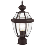 1 Light Bronze Outdoor Post Lantern Pendant Lighting Fixture with Clear Beveled Glass Shade-Lighting LumensLantern