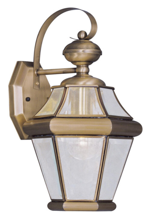 8.5 inch 1 Light Antique Brass Outdoor Wall Lantern Pendant Lighting Fixture with Clear Beveled Glass Shade-Lighting LumensLantern