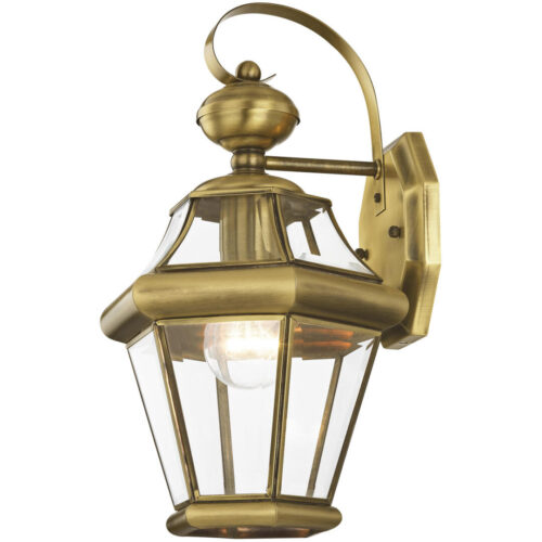 8.5 inch 1 Light Antique Brass Outdoor Wall Lantern Pendant Lighting Fixture with Clear Beveled Glass Shade-Lighting LumensLantern