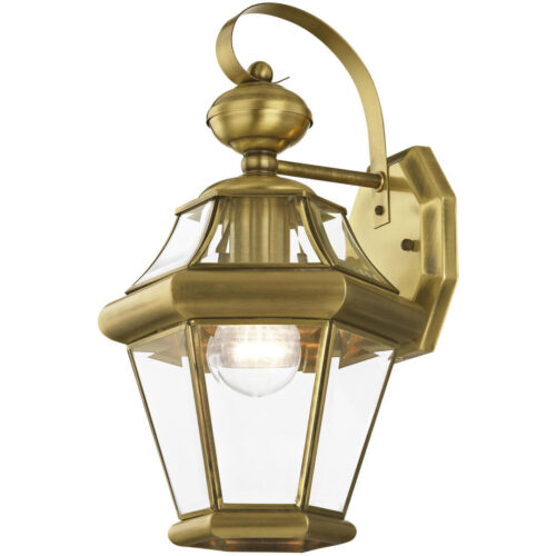 8.5 inch 1 Light Antique Brass Outdoor Wall Lantern Pendant Lighting Fixture with Clear Beveled Glass Shade-Lighting LumensLantern