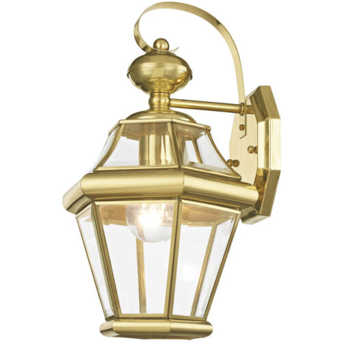 8.5 inch 1 Light Polished Brass Outdoor Wall Lantern Pendant Lighting Fixture with Clear Beveled Glass Shade-Lighting LumensLantern