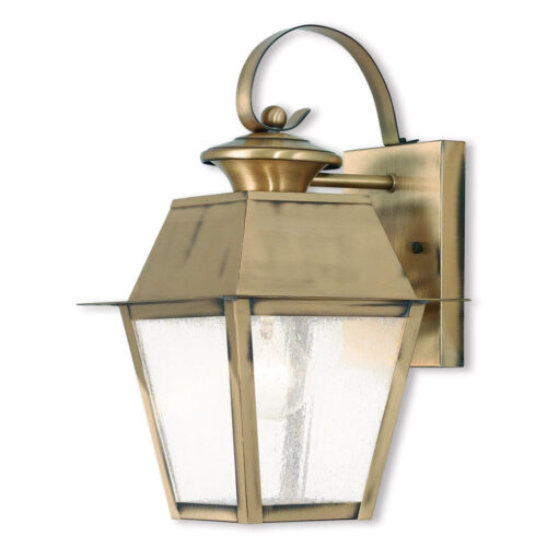 7.5 inch 1 Light Antique Brass Outdoor Wall Lantern Pendant Lighting Fixture with Seeded Glass Shade-Lighting LumensLantern