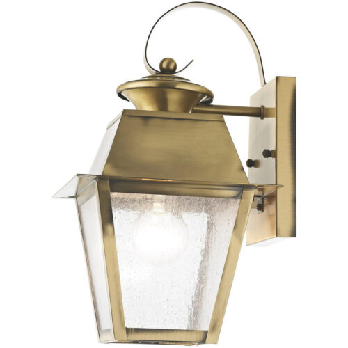 7.5 inch 1 Light Antique Brass Outdoor Wall Lantern Pendant Lighting Fixture with Seeded Glass Shade-Lighting LumensLantern