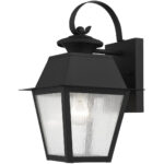 7.5 inch 1 Light Black Outdoor Wall Lantern Pendant Lighting Fixture with Seeded Glass Shade-Lighting LumensLantern