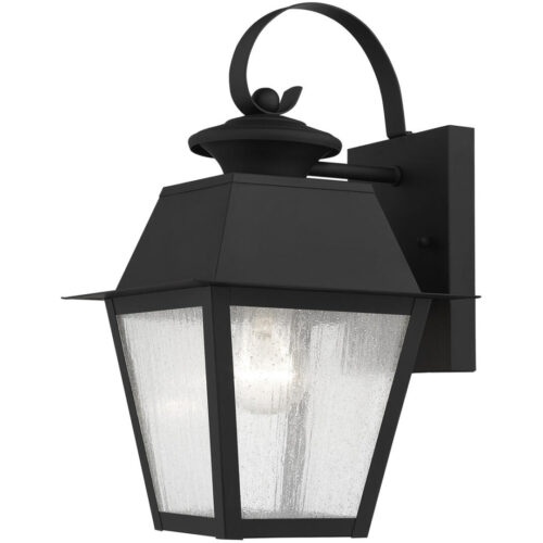 7.5 inch 1 Light Black Outdoor Wall Lantern Pendant Lighting Fixture with Seeded Glass Shade-Lighting LumensLantern