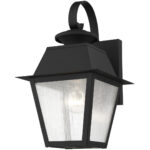 7.5 inch 1 Light Black Outdoor Wall Lantern Pendant Lighting Fixture with Seeded Glass Shade-Lighting LumensLantern