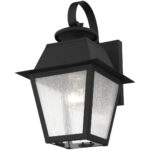 7.5 inch 1 Light Black Outdoor Wall Lantern Pendant Lighting Fixture with Seeded Glass Shade-Lighting LumensLantern