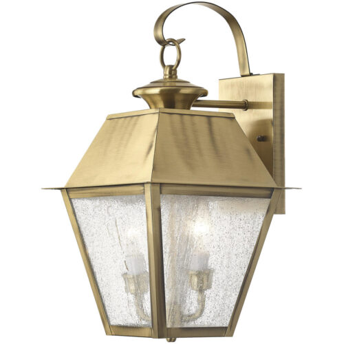 9 inch 2 Light Antique Brass Outdoor Wall Lantern Pendant Lighting Fixture with Seeded Glass Shade-Lighting LumensLantern