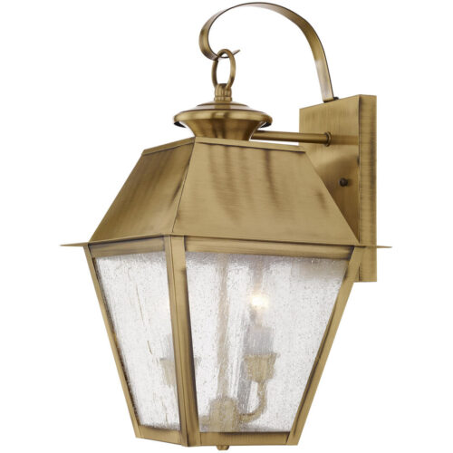 9 inch 2 Light Antique Brass Outdoor Wall Lantern Pendant Lighting Fixture with Seeded Glass Shade-Lighting LumensLantern