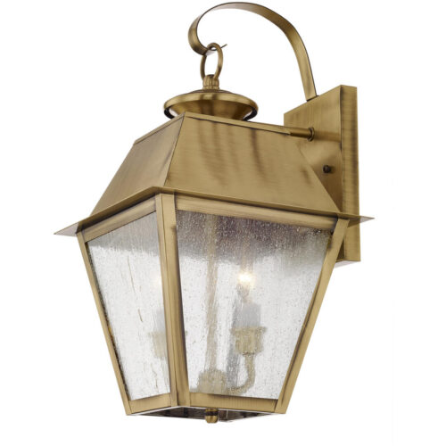 9 inch 2 Light Antique Brass Outdoor Wall Lantern Pendant Lighting Fixture with Seeded Glass Shade-Lighting LumensLantern