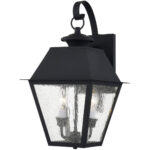 9 inch 2 Light Black Outdoor Wall Lantern Pendant Lighting Fixture with Seeded Glass Shade-Lighting LumensLantern