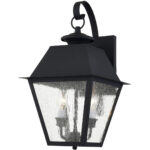 9 inch 2 Light Black Outdoor Wall Lantern Pendant Lighting Fixture with Seeded Glass Shade-Lighting LumensLantern