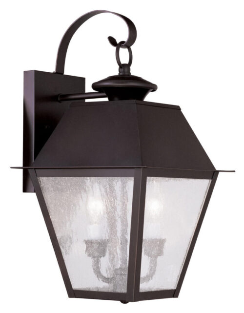 9 inch 2 Light Bronze Outdoor Wall Lantern Pendant Lighting Fixture with Seeded Glass Shade-Lighting LumensLantern