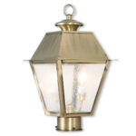 9 inch 2 Light Antique Brass Post-Top Lantern Pendant Lighting Fixture with Seeded Glass Shade-Lighting LumensLantern