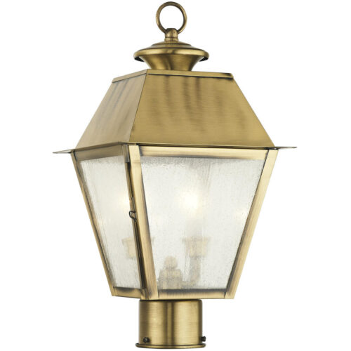 9 inch 2 Light Antique Brass Post-Top Lantern Pendant Lighting Fixture with Seeded Glass Shade-Lighting LumensLantern