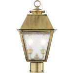 9 inch 2 Light Antique Brass Post-Top Lantern Pendant Lighting Fixture with Seeded Glass Shade-Lighting LumensLantern