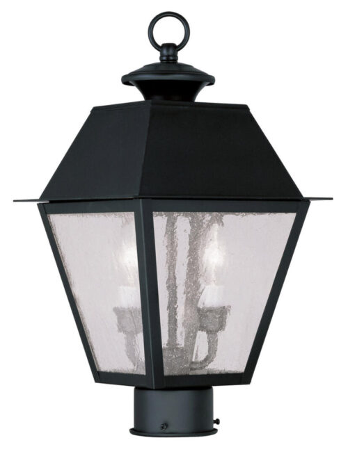 9 inch 2 Light Black Outdoor Post Lantern Pendant Lighting Fixture with Seeded Glass Shade-Lighting LumensLantern