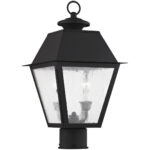 9 inch 2 Light Black Outdoor Post Lantern Pendant Lighting Fixture with Seeded Glass Shade-Lighting LumensLantern