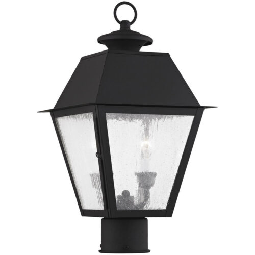 9 inch 2 Light Black Outdoor Post Lantern Pendant Lighting Fixture with Seeded Glass Shade-Lighting LumensLantern