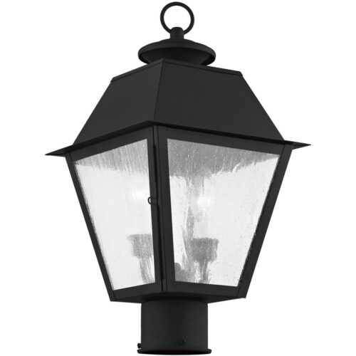 9 inch 2 Light Black Outdoor Post Lantern Pendant Lighting Fixture with Seeded Glass Shade-Lighting LumensLantern