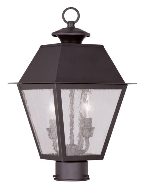 9 inch 2 Light Bronze Outdoor Post Lantern Pendant Lighting Fixture with Seeded Glass Shade-Lighting LumensLantern