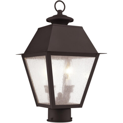 9 inch 2 Light Bronze Outdoor Post Lantern Pendant Lighting Fixture with Seeded Glass Shade-Lighting LumensLantern