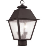 9 inch 2 Light Bronze Outdoor Post Lantern Pendant Lighting Fixture with Seeded Glass Shade-Lighting LumensLantern