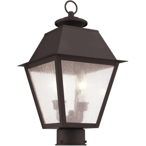 9 inch 2 Light Bronze Outdoor Post Lantern Pendant Lighting Fixture with Seeded Glass Shade-Lighting LumensLantern