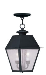 9 inch 2 Light Black Outdoor Chain Lantern Pendant Lighting Fixture with Seeded Glass Shade-Lighting LumensLantern