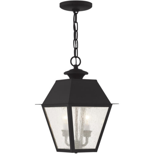 9 inch 2 Light Black Outdoor Chain Lantern Pendant Lighting Fixture with Seeded Glass Shade-Lighting LumensLantern