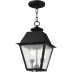 9 inch 2 Light Black Outdoor Chain Lantern Pendant Lighting Fixture with Seeded Glass Shade-Lighting LumensLantern