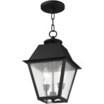 9 inch 2 Light Black Outdoor Chain Lantern Pendant Lighting Fixture with Seeded Glass Shade-Lighting LumensLantern