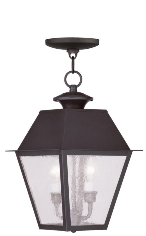 9 inch 2 Light Bronze Outdoor Chain Lantern Pendant Lighting Fixture with Seeded Glass Shade-Lighting LumensLantern