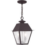 9 inch 2 Light Bronze Outdoor Chain Lantern Pendant Lighting Fixture with Seeded Glass Shade-Lighting LumensLantern